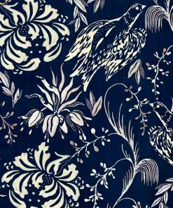 Mind The Gap Folk Embroidery Indigo Wallpaper Rose & Thorn