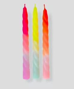 Pink Stories Neon Twisted Candles Shades Of Fruit Salad - Set Of 3