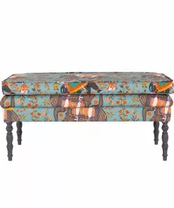 Mind The Gap MTG FURNITURE - EDWARD Ottoman Bench - HINDUSTAN AQUAMARINE LINEN Bohemian Dream