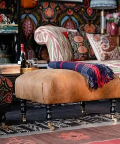 Mind The Gap Hudson Upholstered Stool Brown Leather New