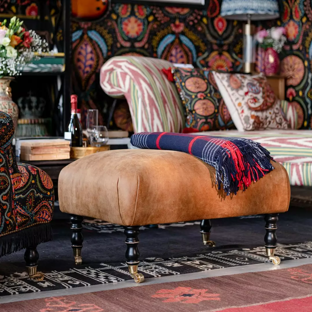 Mind The Gap Hudson Upholstered Stool Brown Leather New 3 Mind The Gap Hudson Upholstered Stool Brown Leather New