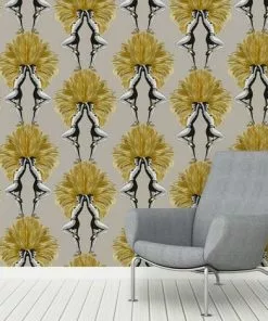 The Graduate Collection Showgirls Wallpaper Mustard & Taupe New