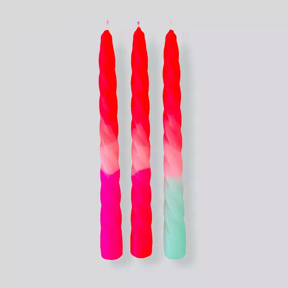 Pink Stories Neon Twisted Candles Ice Cream Pink - Set Of 3 3 Pink Stories Neon Twisted Candles Ice Cream Pink - Set Of 3