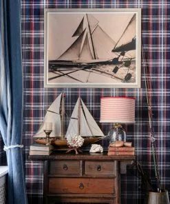 Mind The Gap Seaport Plaid, Cream Wallpaper