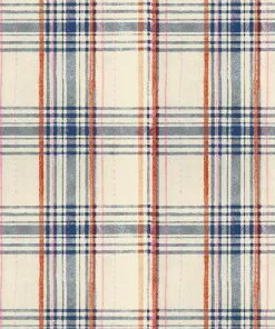 Mind The Gap Seaport Plaid, Navy Blue Wallpaper