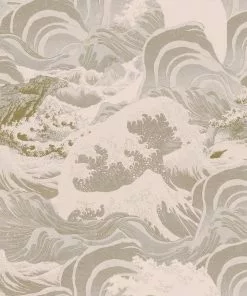 Mind The Gap Blue Skies Ahead Sea Waves, Taupe Wallpaper