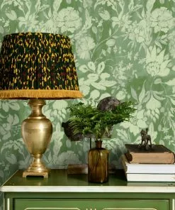 Mind The Gap Flowery Ornament Bud Green Wallpaper Rose & Thorn