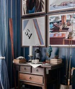 Mind The Gap Blue Skies Ahead Katalin Stripe, Seaport Blue Wallpaper