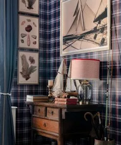 Mind The Gap Blue Skies Ahead Seaport Plaid, Red Wallpaper