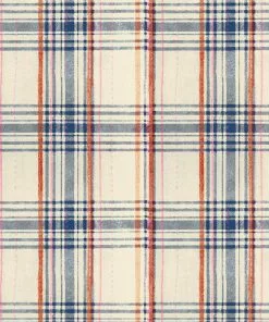 Mind The Gap Blue Skies Ahead Seaport Plaid, Red Wallpaper