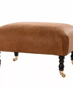 Mind The Gap Hudson Upholstered Stool Brown Leather New