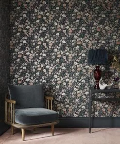 Liberty Fabrics Poppy Meadowfield Wallpaper In Pewter Blue