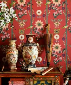 The Design Yard Rose & Thorn Lin Yuan Chinese Red Wallpaper
