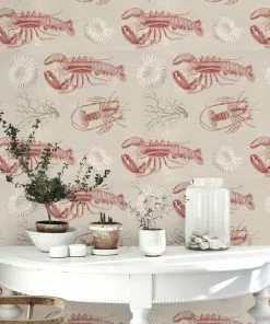 Thedesignyarduk Blue Skies Ahead Lobster Taupe Wallpaper