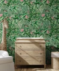 Brand Mckenzie Monkey Forest Wallpaper, Dark Green & Pink 6 Brand Mckenzie Monkey Forest Wallpaper, Dark Green & Pink
