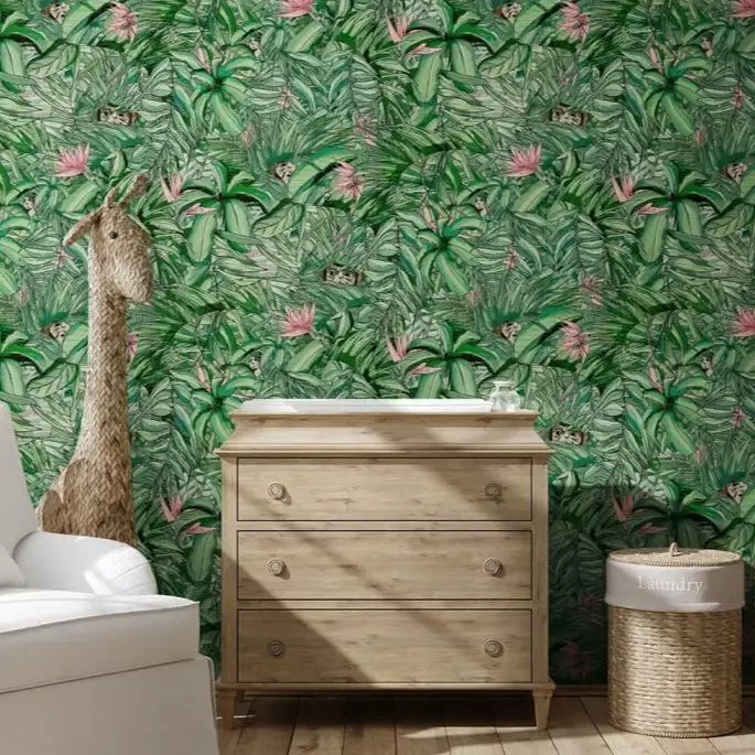 Brand Mckenzie Monkey Forest Wallpaper, Dark Green & Pink 4 Brand Mckenzie Monkey Forest Wallpaper, Dark Green & Pink