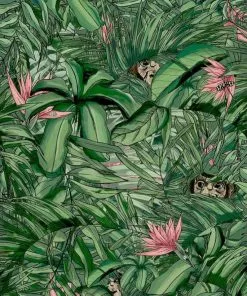 Brand Mckenzie Monkey Forest Wallpaper, Dark Green & Pink 7 Brand Mckenzie Monkey Forest Wallpaper, Dark Green & Pink