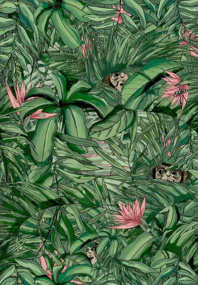 Brand Mckenzie Monkey Forest Wallpaper, Dark Green & Pink 5 Brand Mckenzie Monkey Forest Wallpaper, Dark Green & Pink