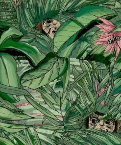 Brand Mckenzie Monkey Forest Wallpaper, Dark Green & Pink