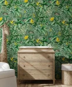 Brand Mckenzie Monkey Forest Wallpaper, Dark Green & Yellow Wallpaper & Paint