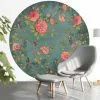 BN Wallpaper Circles Moonlight Garden Teal Rose & Thorn