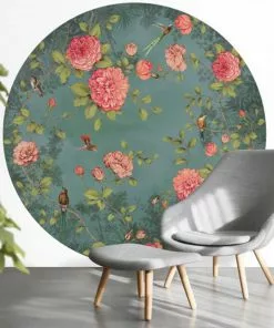 BN Wallpaper Circles Moonlight Garden Teal Rose & Thorn