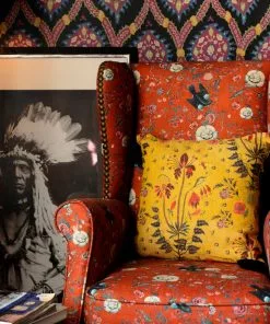 Mind The Gap Gypsy Ochre Linen Cushion Rose & Thorn