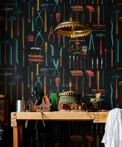 Mind The Gap Old Tools Anthracite Wallpaper Wallpaper & Paint