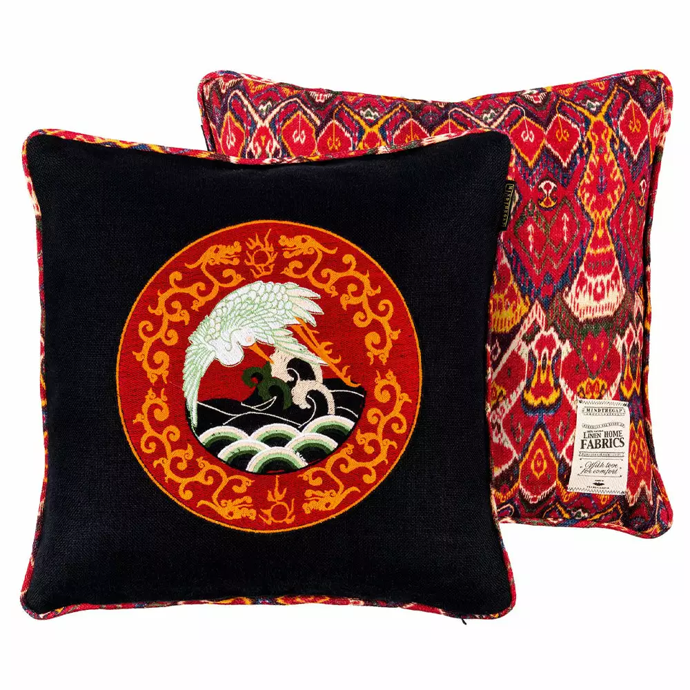 Mind The Gap Indigena Asian Crane / Uzbek Ikat Embroidered Cushion 3 Mind The Gap Indigena Asian Crane / Uzbek Ikat Embroidered Cushion