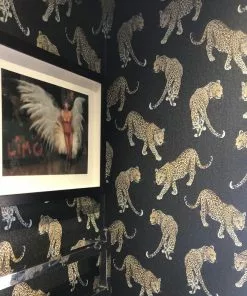 The Graduate Collection Rose & Thorn All Over Leopard Wallpaper Blue