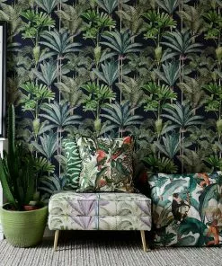 The Design Yard Havana Tropicana Palmeras Anthracite Wallpaper