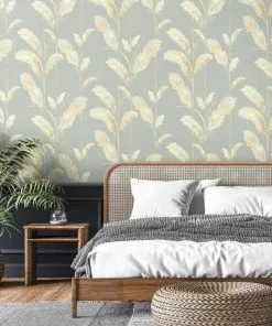 Brand Mckenzie Bohemian Dream Pampas Grass Wallpaper, Cornflower Blue