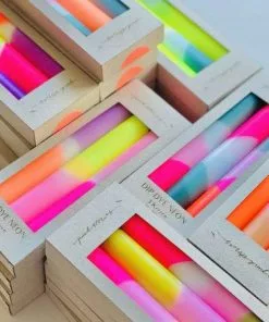 Pink Stories Neon Pillar Candles Trio - Rainbow Drops Bohemian Dream