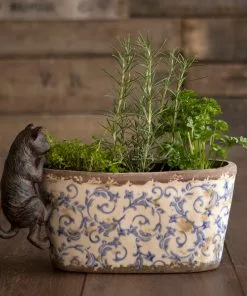 The Design Yard Les Jardins Royaux Oval Green Floral Ceramic Pot