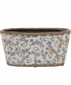 The Design Yard Les Jardins Royaux Oval Green Floral Ceramic Pot