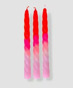 Pink Stories Bohemian Dream Neon Twisted Candles Shades Of Melon- Set Of 3