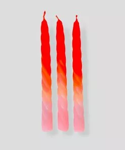 Pink Stories Neon Twisted Candles Shades Of Peach - Set Of 3