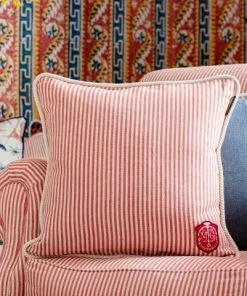 Mind The Gap Rhubarb Stripe Cushion