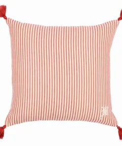 Mind The Gap Rhubarb Stripe Linen Cushion Blue Skies Ahead