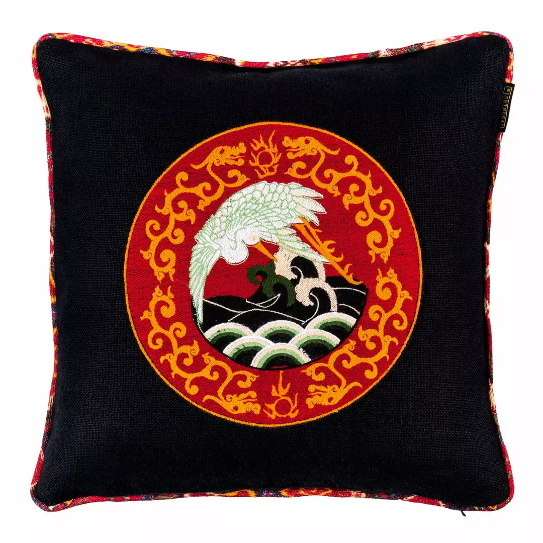 Mind The Gap Indigena Asian Crane / Uzbek Ikat Embroidered Cushion 5 Mind The Gap Indigena Asian Crane / Uzbek Ikat Embroidered Cushion