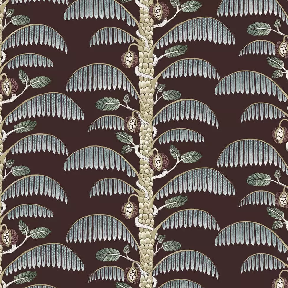 Josephine Munsey Rose & Thorn Palm Stripe Wallpaper In Spicer Brown 14 Josephine Munsey Rose & Thorn Palm Stripe Wallpaper In Spicer Brown