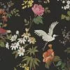 BN Rose & Thorn Fiore Heron Print Wallpaper Noir