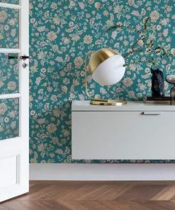 BN Rose & Thorn Fiore Floral Chintz Wallpaper Teal