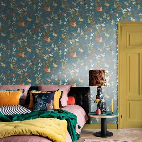 BN Fiore Heron Print Wallpaper Teal Rose & Thorn 4 BN Fiore Heron Print Wallpaper Teal Rose & Thorn