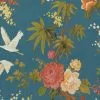 BN Fiore Heron Print Wallpaper Teal Rose & Thorn