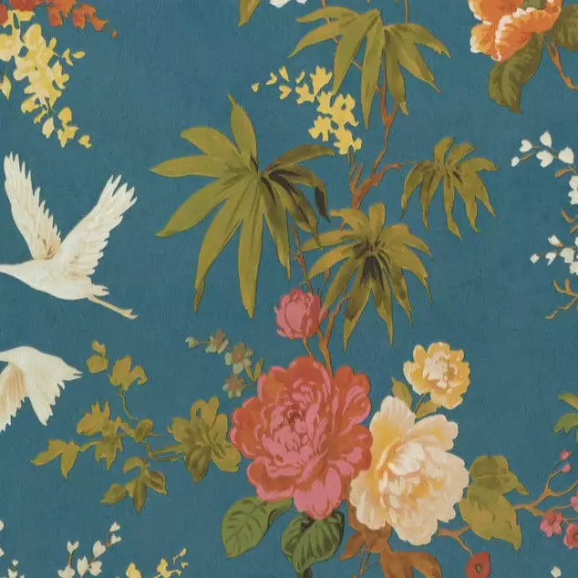 BN Fiore Heron Print Wallpaper Teal Rose & Thorn 3 BN Fiore Heron Print Wallpaper Teal Rose & Thorn