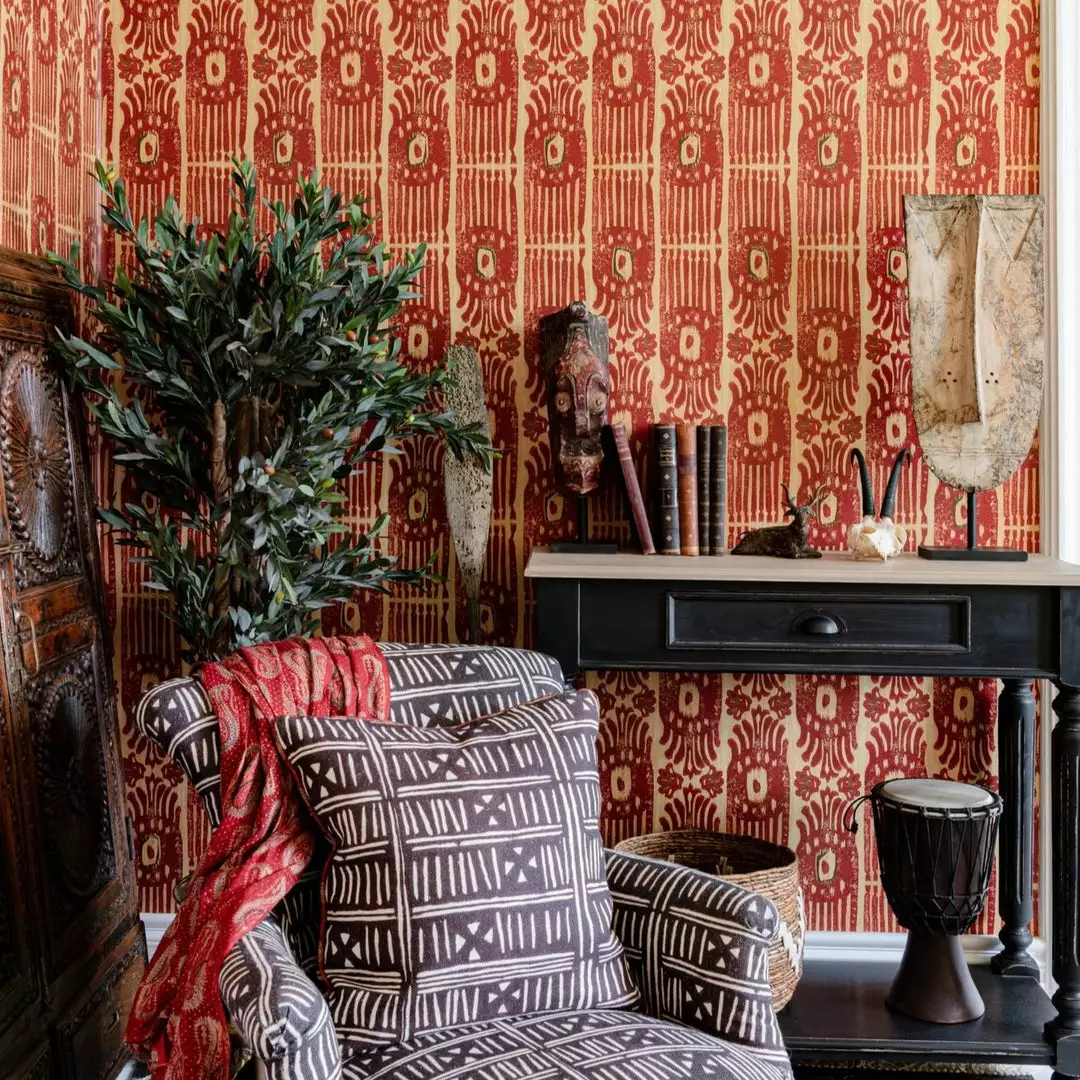 Mind The Gap Tribal Ikat, Myrtle Wallpaper Indigena 4 Mind The Gap Tribal Ikat, Myrtle Wallpaper Indigena