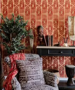 Mind The Gap Tribal Ikat, Lava Red Wallpaper Indigena