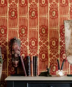 Mind The Gap Tribal Ikat, Lava Red Wallpaper Indigena
