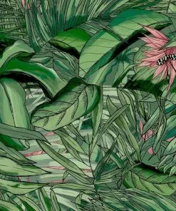 Brand Mckenzie Tropical Forest Forest Wallpaper, Dark Green & Pink Wallpaper & Paint